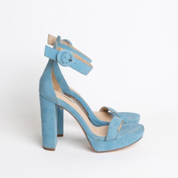 L'Agence Cecile Suede Ankle Strap Sandals Block Heel In Baltic Sea EU 36 - Picture 3 of 16